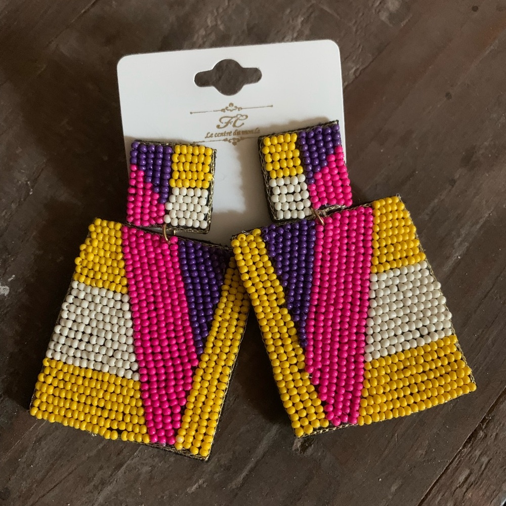 Beaded square earrings